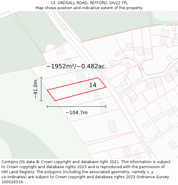 14, ORDSALL ROAD, RETFORD, DN22 7PL: Plot and title map