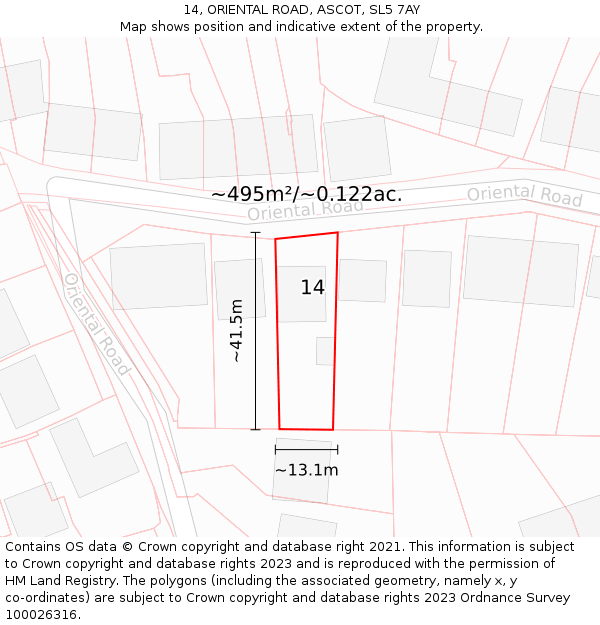 14, ORIENTAL ROAD, ASCOT, SL5 7AY: Plot and title map