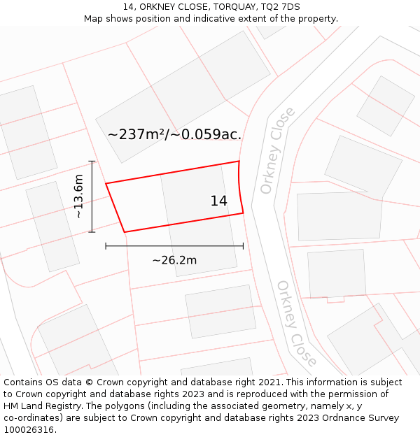 14, ORKNEY CLOSE, TORQUAY, TQ2 7DS: Plot and title map