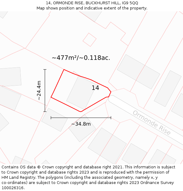 14, ORMONDE RISE, BUCKHURST HILL, IG9 5QQ: Plot and title map