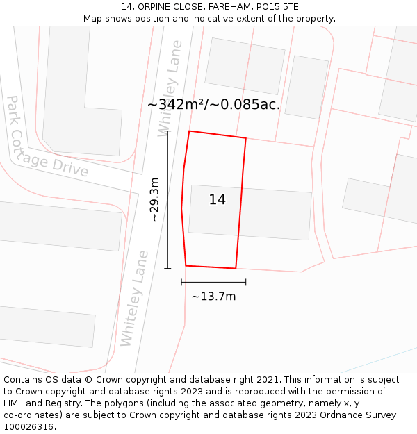 14, ORPINE CLOSE, FAREHAM, PO15 5TE: Plot and title map