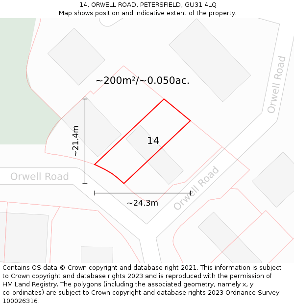 14, ORWELL ROAD, PETERSFIELD, GU31 4LQ: Plot and title map