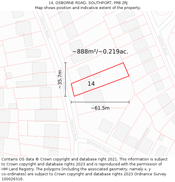 14, OSBORNE ROAD, SOUTHPORT, PR8 2RJ: Plot and title map