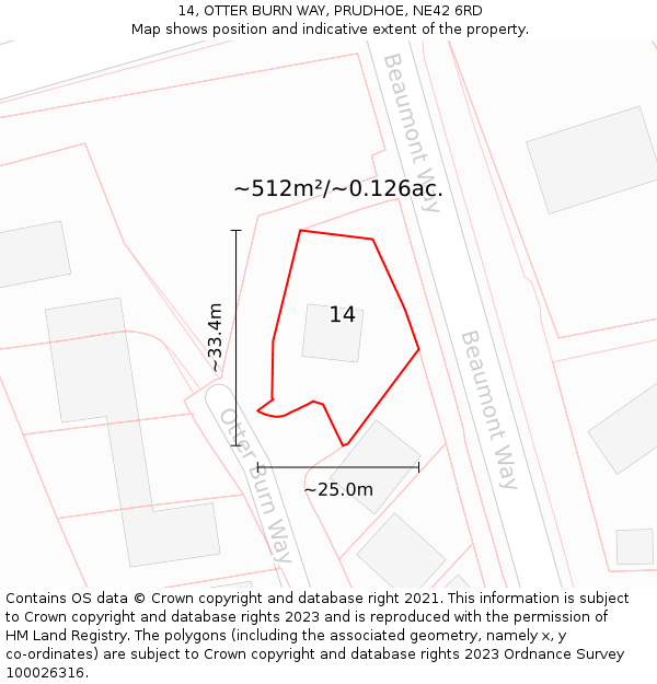 14, OTTER BURN WAY, PRUDHOE, NE42 6RD: Plot and title map