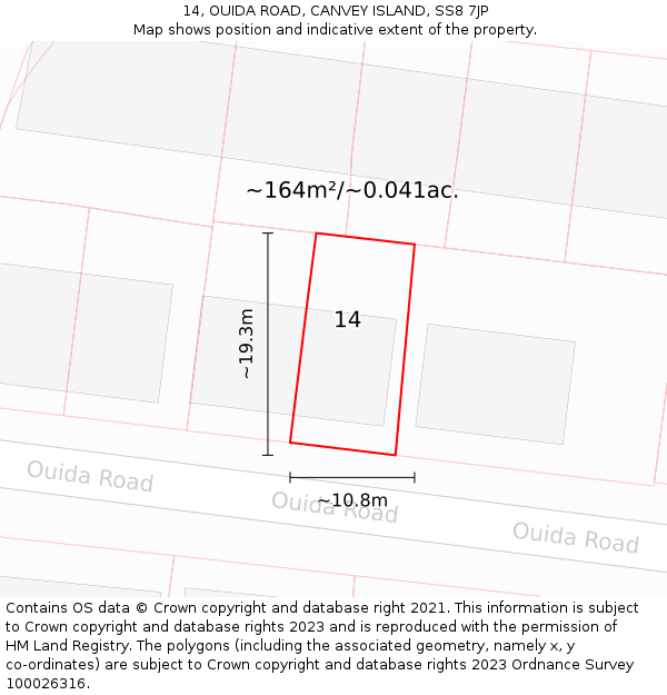 14, OUIDA ROAD, CANVEY ISLAND, SS8 7JP: Plot and title map