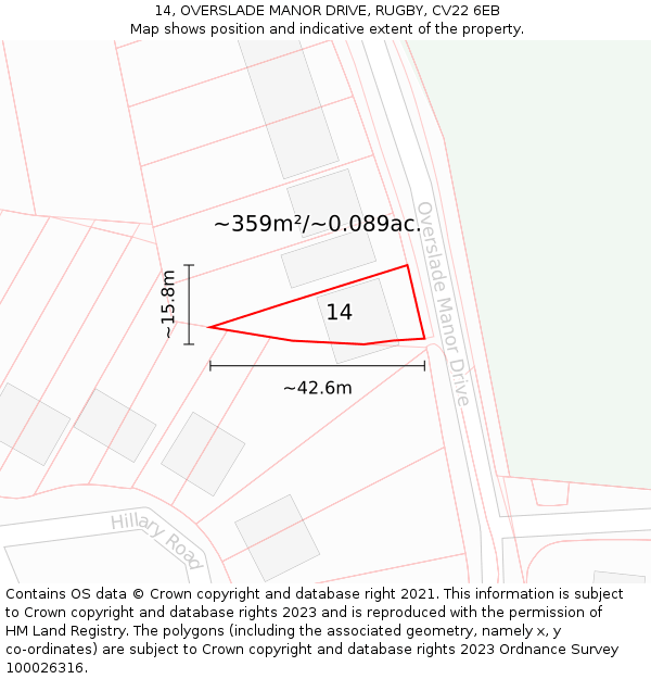 14, OVERSLADE MANOR DRIVE, RUGBY, CV22 6EB: Plot and title map