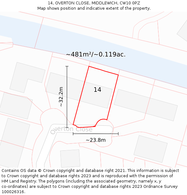 14, OVERTON CLOSE, MIDDLEWICH, CW10 0PZ: Plot and title map