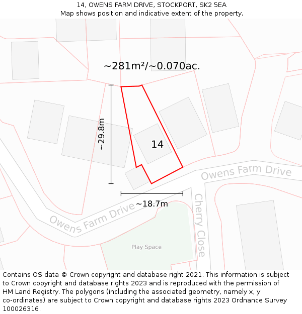 14, OWENS FARM DRIVE, STOCKPORT, SK2 5EA: Plot and title map