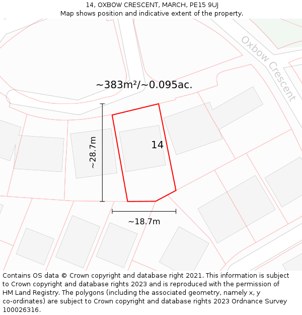 14, OXBOW CRESCENT, MARCH, PE15 9UJ: Plot and title map