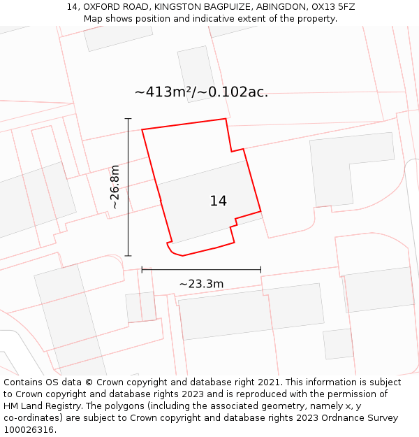 14, OXFORD ROAD, KINGSTON BAGPUIZE, ABINGDON, OX13 5FZ: Plot and title map
