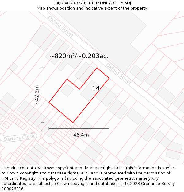 14, OXFORD STREET, LYDNEY, GL15 5DJ: Plot and title map