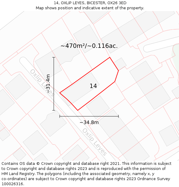 14, OXLIP LEYES, BICESTER, OX26 3ED: Plot and title map