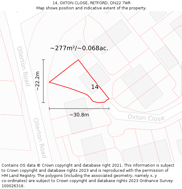 14, OXTON CLOSE, RETFORD, DN22 7WR: Plot and title map