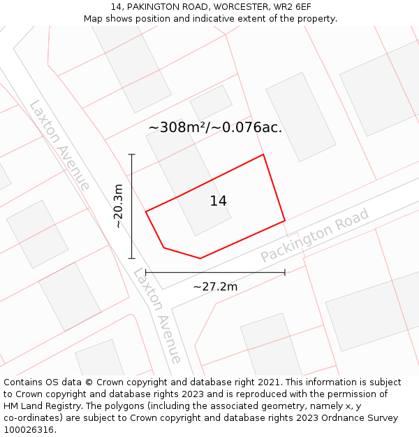 14, PAKINGTON ROAD, WORCESTER, WR2 6EF: Plot and title map