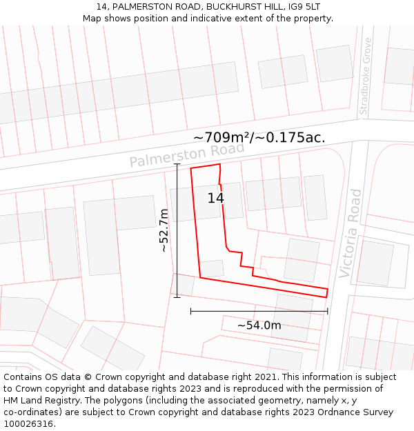 14, PALMERSTON ROAD, BUCKHURST HILL, IG9 5LT: Plot and title map