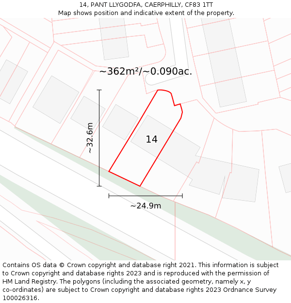 14, PANT LLYGODFA, CAERPHILLY, CF83 1TT: Plot and title map