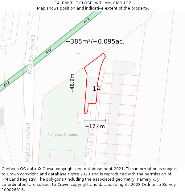 14, PANTILE CLOSE, WITHAM, CM8 1GZ: Plot and title map