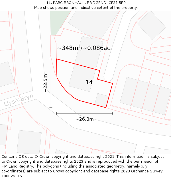 14, PARC BRONHAUL, BRIDGEND, CF31 5EP: Plot and title map