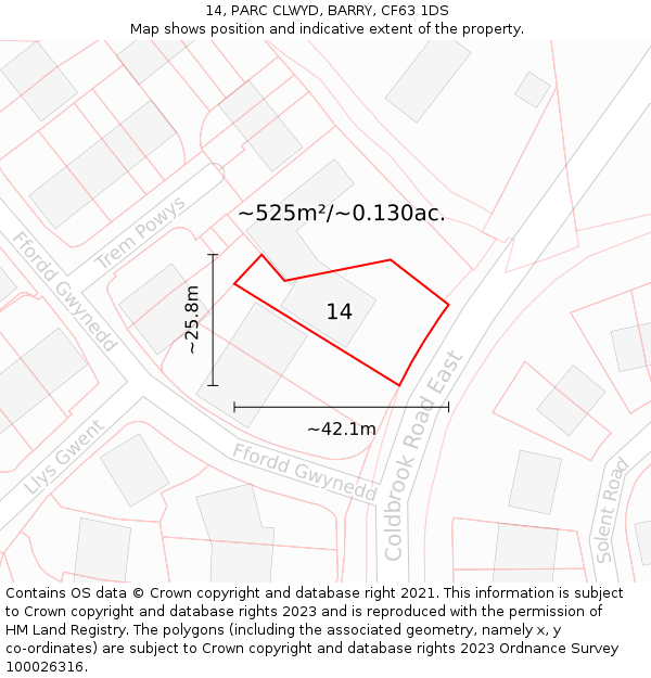 14, PARC CLWYD, BARRY, CF63 1DS: Plot and title map