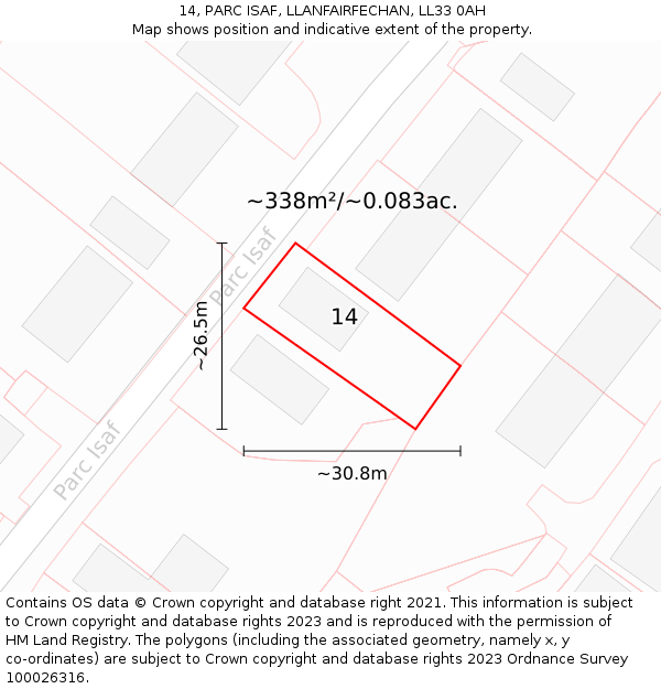 14, PARC ISAF, LLANFAIRFECHAN, LL33 0AH: Plot and title map