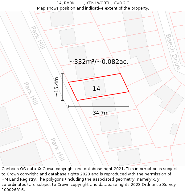 14, PARK HILL, KENILWORTH, CV8 2JG: Plot and title map