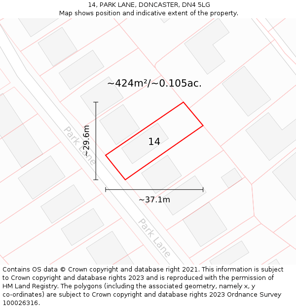 14, PARK LANE, DONCASTER, DN4 5LG: Plot and title map