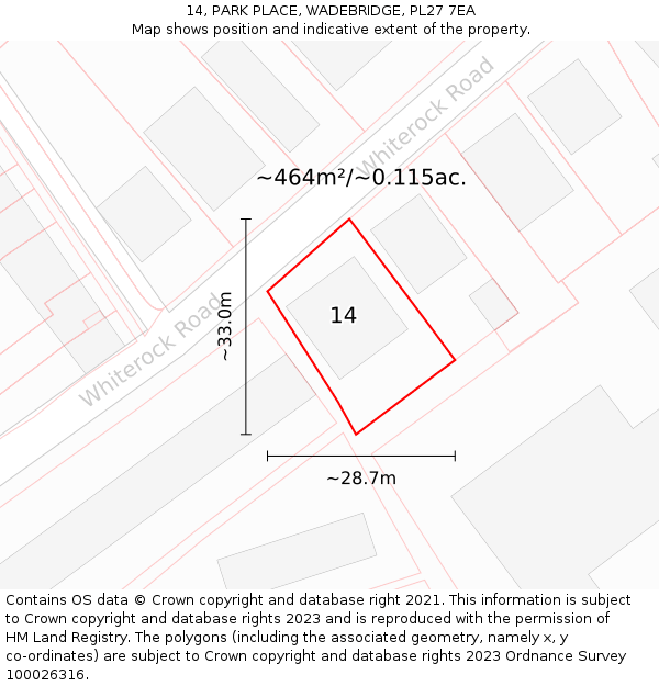 14, PARK PLACE, WADEBRIDGE, PL27 7EA: Plot and title map