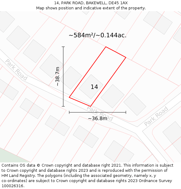 14, PARK ROAD, BAKEWELL, DE45 1AX: Plot and title map