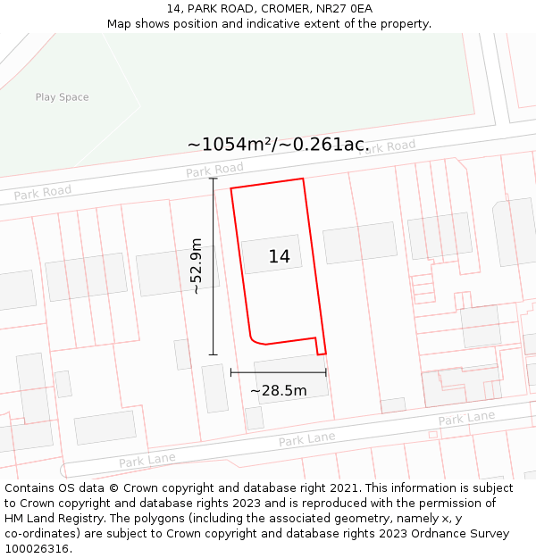 14, PARK ROAD, CROMER, NR27 0EA: Plot and title map