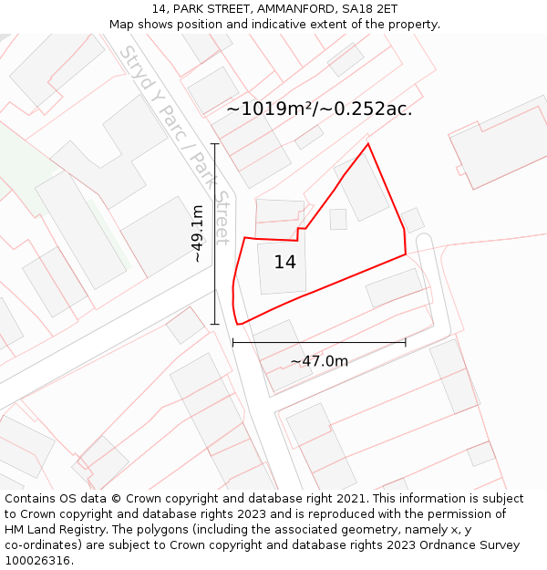 14, PARK STREET, AMMANFORD, SA18 2ET: Plot and title map