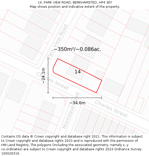 14, PARK VIEW ROAD, BERKHAMSTED, HP4 3EY: Plot and title map