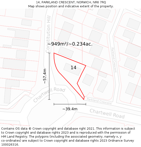 14, PARKLAND CRESCENT, NORWICH, NR6 7RQ: Plot and title map