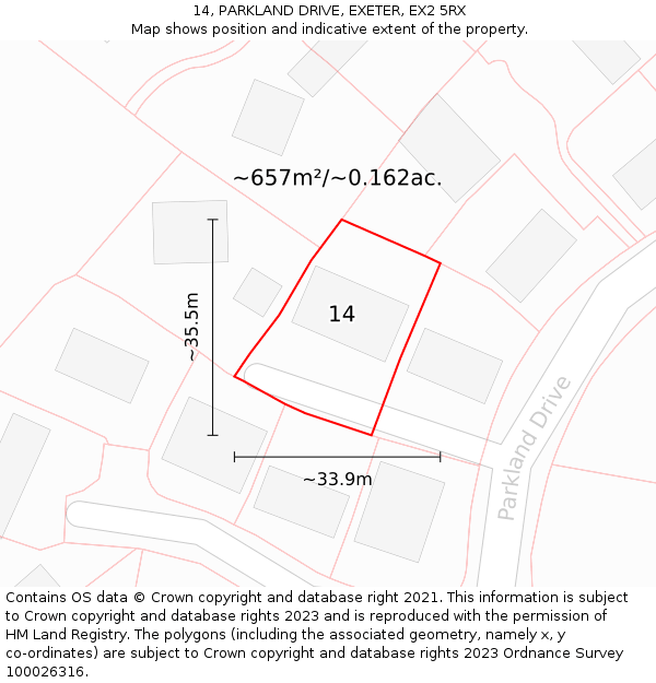 14, PARKLAND DRIVE, EXETER, EX2 5RX: Plot and title map