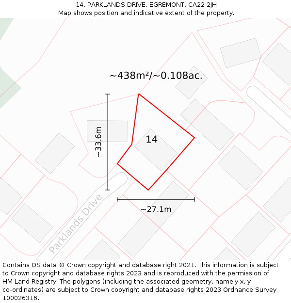 14, PARKLANDS DRIVE, EGREMONT, CA22 2JH: Plot and title map