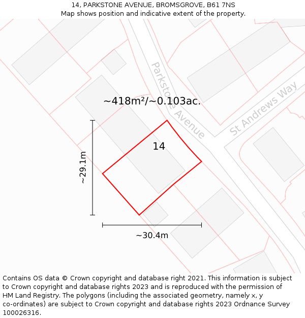 14, PARKSTONE AVENUE, BROMSGROVE, B61 7NS: Plot and title map