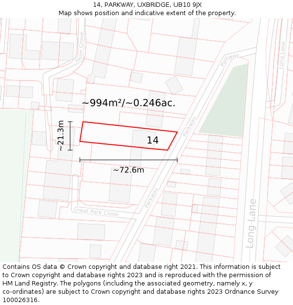 14, PARKWAY, UXBRIDGE, UB10 9JX: Plot and title map