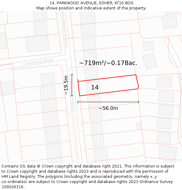 14, PARKWOOD AVENUE, ESHER, KT10 8DG: Plot and title map