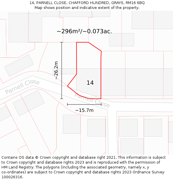 14, PARNELL CLOSE, CHAFFORD HUNDRED, GRAYS, RM16 6BQ: Plot and title map