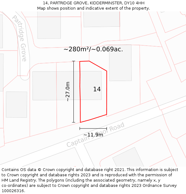 14, PARTRIDGE GROVE, KIDDERMINSTER, DY10 4HH: Plot and title map