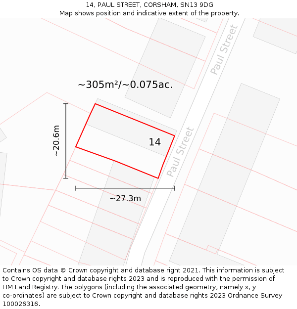 14, PAUL STREET, CORSHAM, SN13 9DG: Plot and title map