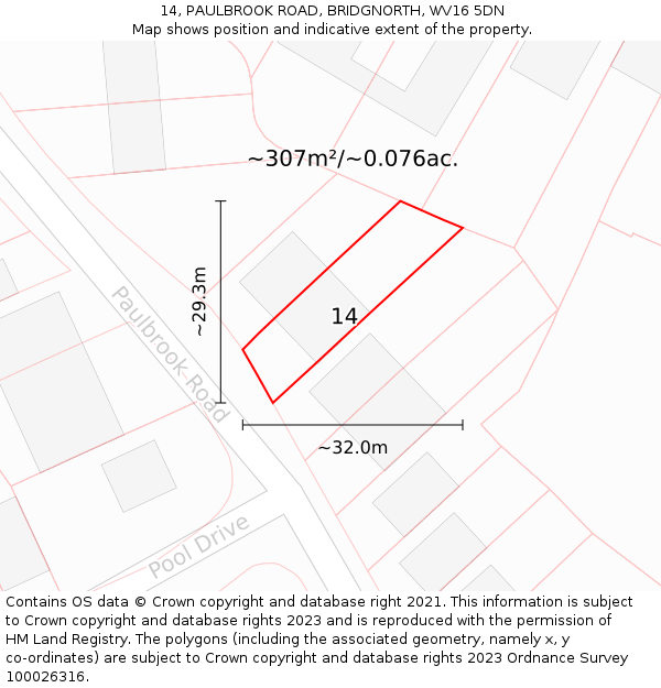 14, PAULBROOK ROAD, BRIDGNORTH, WV16 5DN: Plot and title map