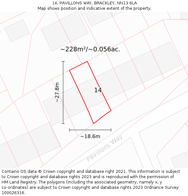 14, PAVILLONS WAY, BRACKLEY, NN13 6LA: Plot and title map