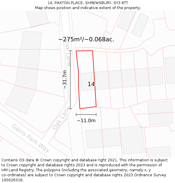 14, PAXTON PLACE, SHREWSBURY, SY3 8TT: Plot and title map