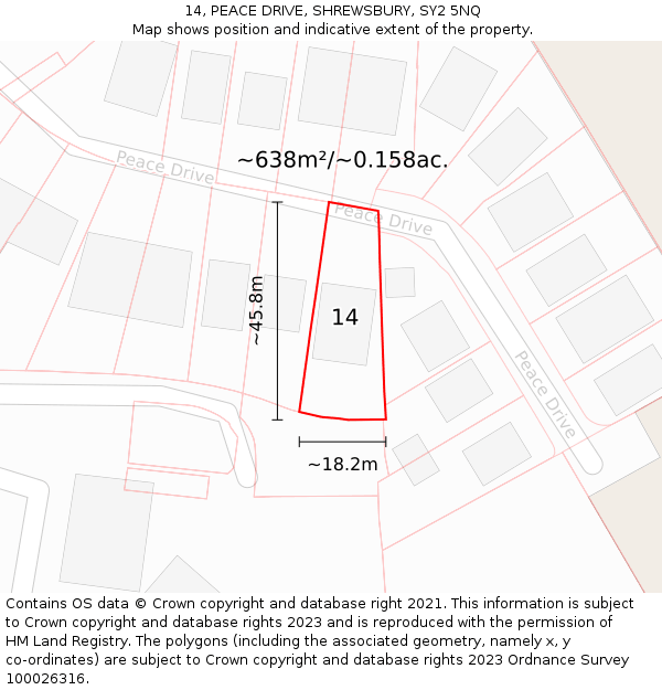 14, PEACE DRIVE, SHREWSBURY, SY2 5NQ: Plot and title map