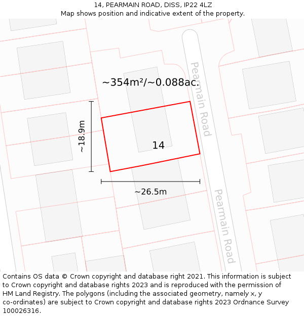 14, PEARMAIN ROAD, DISS, IP22 4LZ: Plot and title map