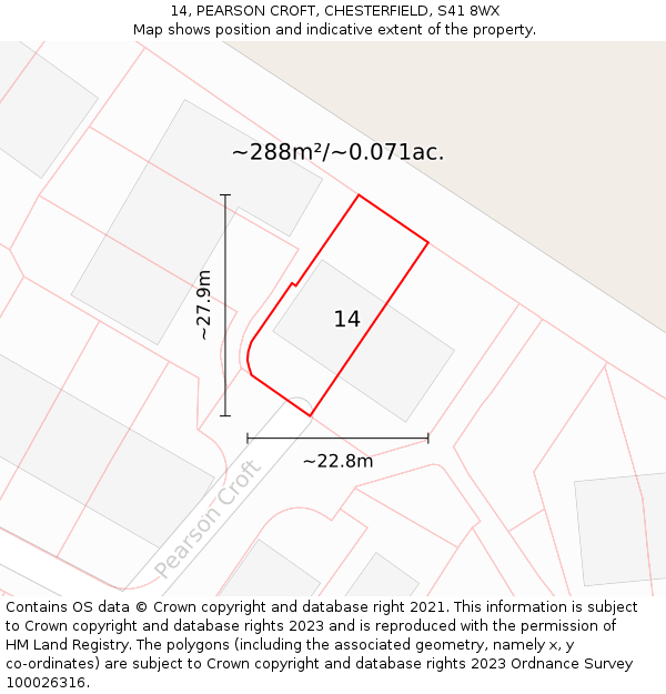 14, PEARSON CROFT, CHESTERFIELD, S41 8WX: Plot and title map