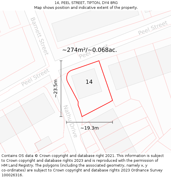 14, PEEL STREET, TIPTON, DY4 8RG: Plot and title map