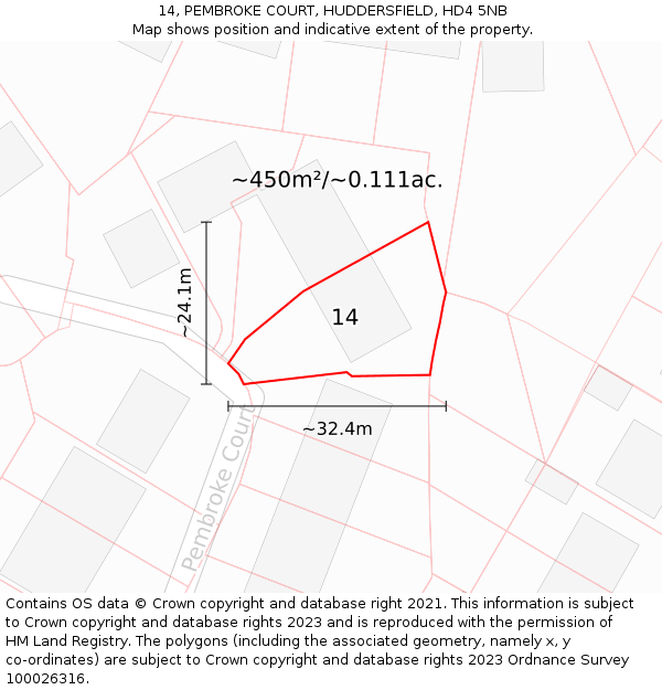 14, PEMBROKE COURT, HUDDERSFIELD, HD4 5NB: Plot and title map