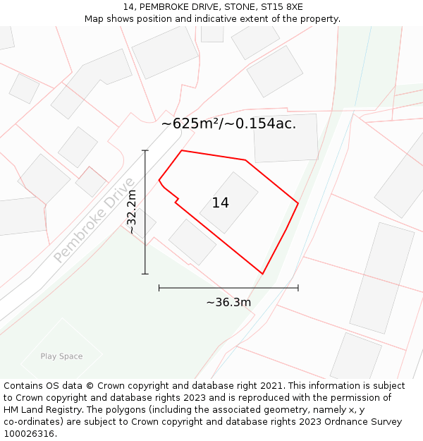 14, PEMBROKE DRIVE, STONE, ST15 8XE: Plot and title map