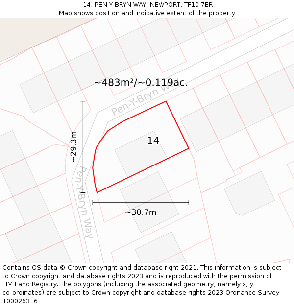 14, PEN Y BRYN WAY, NEWPORT, TF10 7ER: Plot and title map